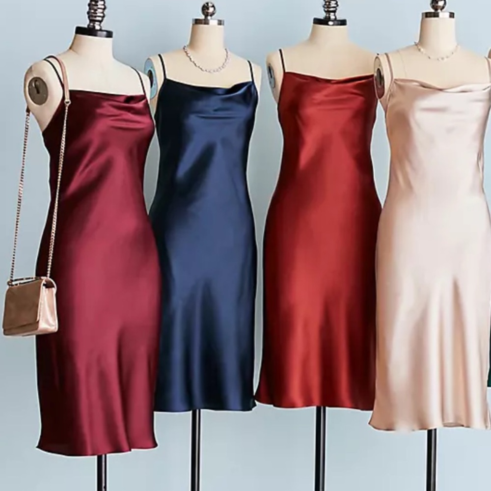 David's Bridal Satin Midi Dress•Size 10• Navy/Marine Color
